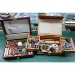 TWO SMALL JEWELLERY BOXES, plus contents
