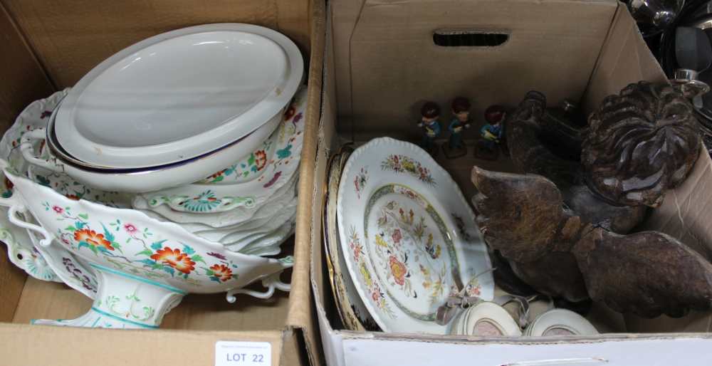 TWO BOXES CONTAINING A SELECTION OF DOMESTIC ITEMS VARIOUS to include hand-painted ironstone part