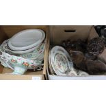 TWO BOXES CONTAINING A SELECTION OF DOMESTIC ITEMS VARIOUS to include hand-painted ironstone part