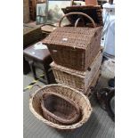 A SELECTION OF WOVEN WICKER BASKETS VARIOUS