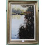 COLIN ALDRIDGE AN OIL ON CANVAS STUDY OF AN INLAND WATERWAY, in gilt moulded gallery frame signed,