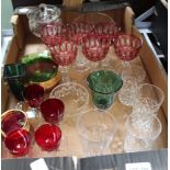 A BOX CONTAINING A SELECTION OF DOMESTIC GLASSWARE VARIOUS