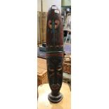A CARVED & PAINTED FREESTANDING TRIBAL TOTEM