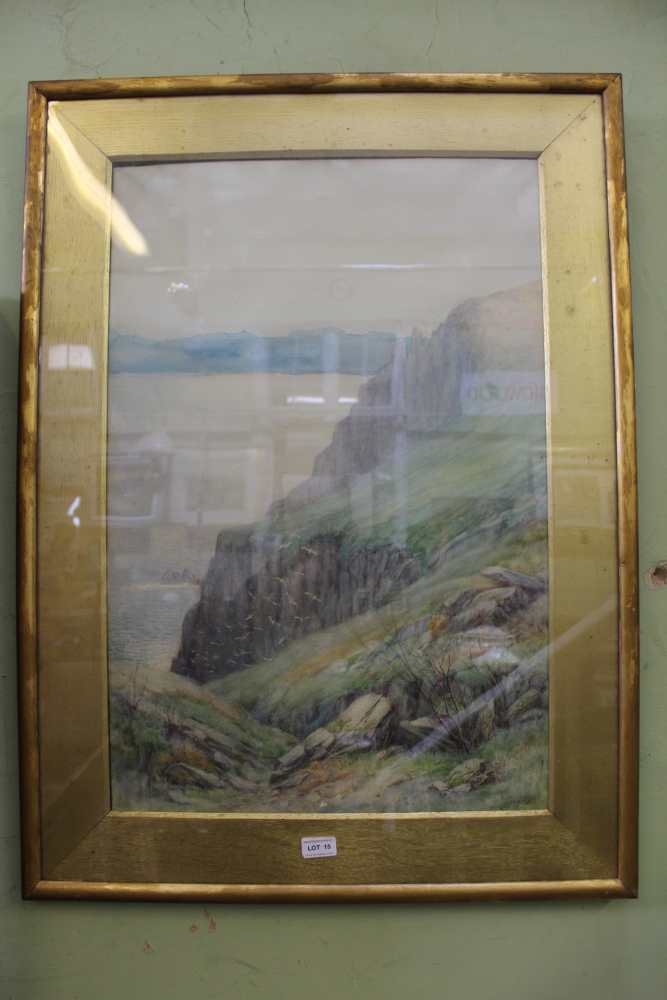 LORENZO HEDLEY A LARGE FRAMED WATERCOLOUR mounted on canvas, of The Bird Sanctuary, Brean Down,