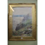 LORENZO HEDLEY A LARGE FRAMED WATERCOLOUR mounted on canvas, of The Bird Sanctuary, Brean Down,