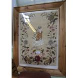 A PROBABLE SPANISH EMBROIDERED SILK WORK PANEL depicting St. John with the infant Christ, with