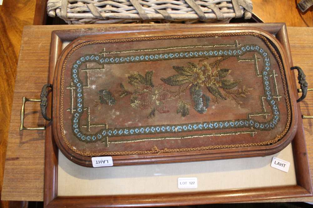 TWO TWIN HANDLED TRAYS, one beaded from 19th century