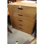 A TEAK FINISHED RETRO DESIGNED FIVE DRAWER CHEST