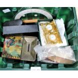A CRATE CONTAINING A SELECTION OF 'GENTLEMENS COLLECTABLES', to include money box, Otis Kings