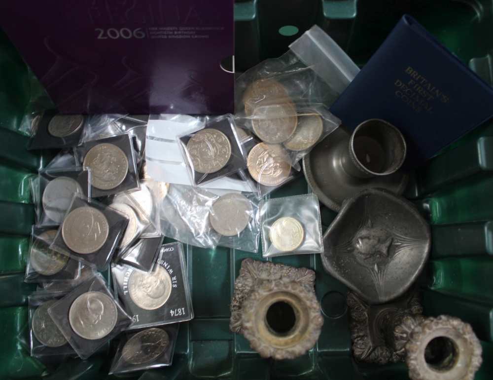 A CRATE OF METALWARE the majority collector's coinage