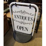 A FREESTANDING SHOP SIGN, declaring the legend 'Antiques Open'