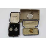 A LATE 19TH CENTURY CONTINENTAL SILVER CASED LADY'S FOB/POCKET WATCH, with white enamel dial and