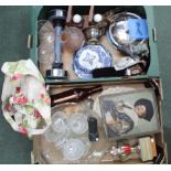 TWO BOXES HOUSING A WIDE VARIETY OF COLLECTABLE DOMESTIC ITEMS VARIOUS, to include a punch set, golf