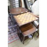 A 19TH CENTURY TRIPOD TABLE together with a Chessboard topped single table & a low mahogany two tier