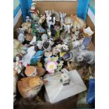 A BOX CONTAINING A LARGE SELECTION OF FIGURINES, both human and animal