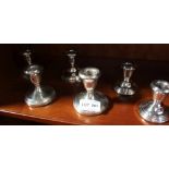 THREE PAIRS OF SILVER DWARF CANDLESTICKS