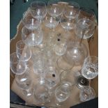 A BOX CONTAINING A SELECTION OF DOMESTIC GLASSWARE VARIOUS, to include a suite of large bowled