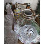 A BOX OF COLLECTABLE DOMESTIC ITEMS both china & glass wares