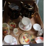 A BOX OF DOMESTIC PORCELAIN to include hand painted Royal Worcester examples, decorated with fruit