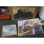 A VINTAGE BLACK & WHITE PHOTOGRAPH OF A STEAM ENGINE together with; a glazed jigsaw depicting a