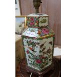 AN HEXAGON ORIENTAL FAMILLE ROSE PORCELAIN TABLE LAMP BASE