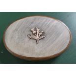 A PROBABLE 19TH CENTURY SCOTTISH HORN OVAL BOX having applied cast thistle motif
