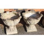 A PAIR OF CAST CONCRETE TWO-PIECE PEDESTAL PLANTERS