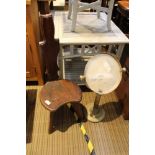 A SMALL PLAIN SPINNING CHAIR together with a brass adjustable table top mirror on Classical column