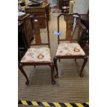A PAIR OF LATE 19TH/EARLY 20TH CENTURY SINGLE SLAT BACK CHAIRS with floral upholstered drop in