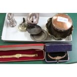 A SELECTION OF DOMESTIC METALWARES VARIOUS to include two cased ladies wristwatches