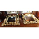 A NEAR PAIR OF WATER GUILDED CARVED FLORENTINE STYLE FRAMES containing rectangular plain plate