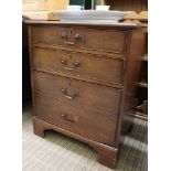 AN EARLY 20TH CENTURY MAHOGANY SMALL SIZED FOUR DRAWER FRONTED CHEST on plain bracket feet