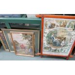 A SELECTION OF TAPESTRY WOOLWORKS appertaining to hunting, together with A 19TH CENTURY CHIP