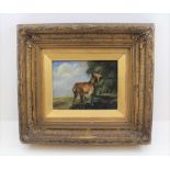 19TH CENTURY EUROPEAN SCHOOL "Goat in a Landscape", Oil painting on panel, 14cm x 18cm, gilt framed