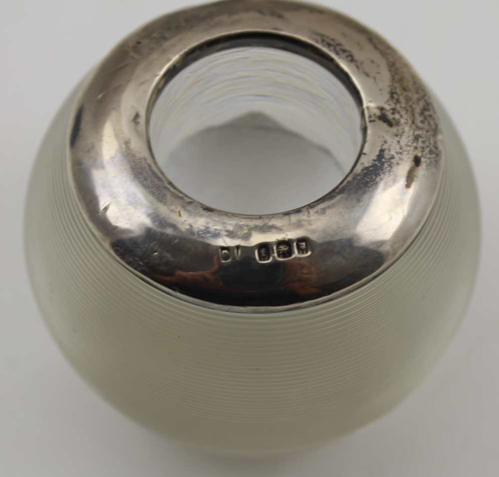 A FACET CUT DESK INKWELL with silver, hinged cover and decorative pie-crust rim, Birmingham 1909, - Image 2 of 4