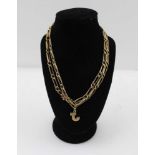 A 9CT GOLD DECORATIVE LONG LINK NECKLACE, fitted safety catch, 21g, 62cm long