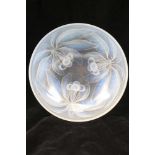G. VALLON A FRENCH OPALESCENT MOULDED GLASS BOWL, with cherry decoration, 23.5cm in diameter