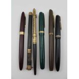 A QUANTITY OF FOUNTAIN PENS includes a late 19th century Mabie Todd & Bard, Parker Slimfold and a