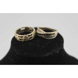 TWO 14K GOLD LADY'S DRESS RINGS one of cast and pierced form inset diamonds, combined weight; 8g