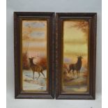 AFTER E. VOUGA "Stags at Sunset", a pair of late 19th century chromolithographs, 85cm x 29cm, framed