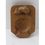 A ROBERT "MOUSEMAN" THOMPSON OF KILBURN CARVED OAK ASHTRAY with signature mouse, 10cm x 7.5cm