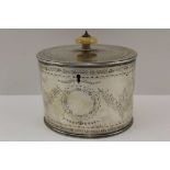 MACKAY & CHISHOLM A VICTORIAN SCOTTISH SILVER TEA CADDY of oval cannister form, having hinged lid
