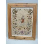 A PROBABLE SPANISH EMBROIDERED SILK WORK PANEL depicting St. John with the infant Christ, with
