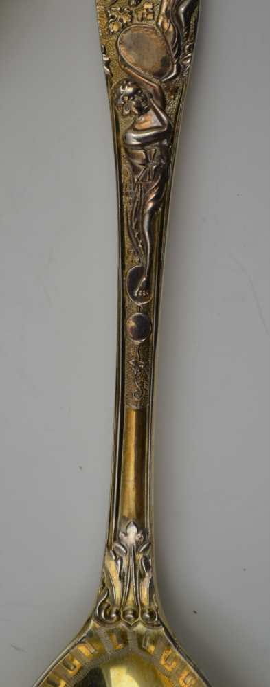 HENRY JOHN LIAS SENIOR & JUNIOR A PAIR OF PARCEL-GILT STERLING SILVER FRUIT SPOONS, cast - Image 4 of 9