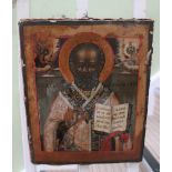 AN 18TH / 19TH CENTURY RUSSIAN ICON, polychrome painted on a gesso covered wood panel, depicts a