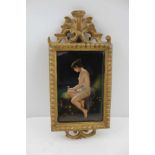 A 19TH CENTURY HAND-PAINTED CONTINENTAL PORCELAIN PLAQUE, "Psyche" with butterfly, after the