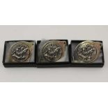 GUILD OF HANDICRAFT THREE SILVER ST CHRISTOPHER PANELS, made by "Hart's of Chipping Campden", the
