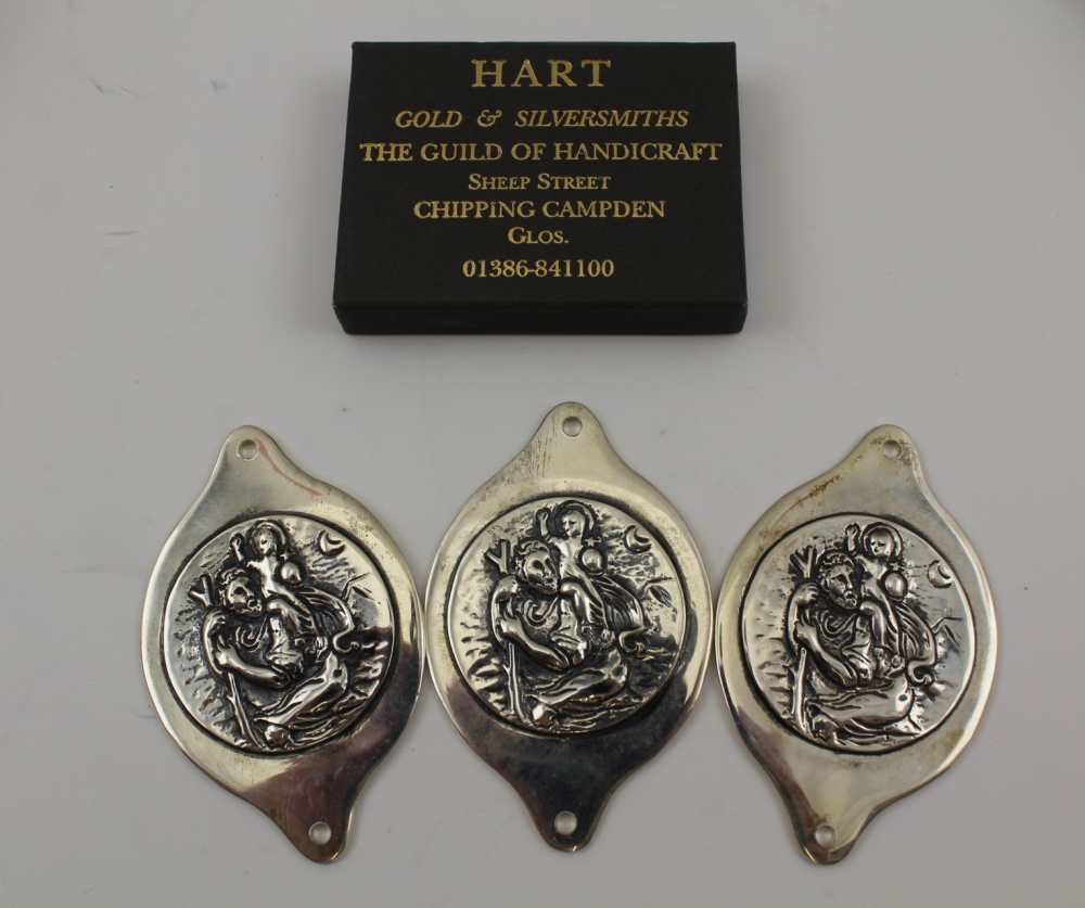 GUILD OF HANDICRAFT THREE SILVER ST CHRISTOPHER PANELS, made by "Hart's of Chipping Campden", the - Image 2 of 2