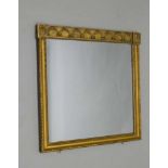 A GILT GESSO FRAMED OVER MANTEL MIRROR, swag decoration to the base, plate size; 59cmx 61cm