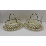 A PAIR OF WEDGWOOD CREAMWARE CHESTNUT / FRUIT BASKETS, open lattice form with hoop handles, on